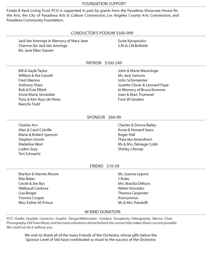 November 15, 2013 Pasadena Community Orchestra Concert Program Supporters Page